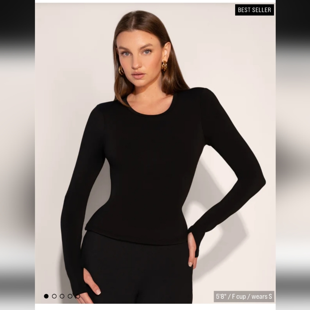 NWT Ta3 Shapey Crew Neck Lace Corset Shapewear Long Sleeve Shirt Top Black Sheen